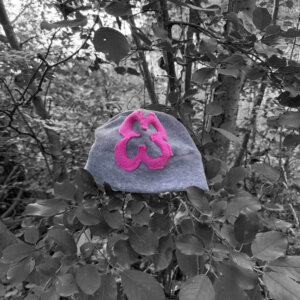 Hot Pink Flower Hat - Grey Fleece
