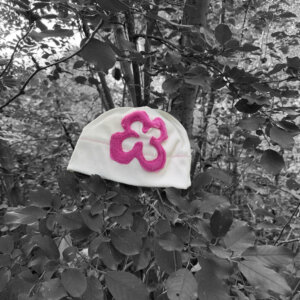 Hot Pink Flower Hat – White Fleece