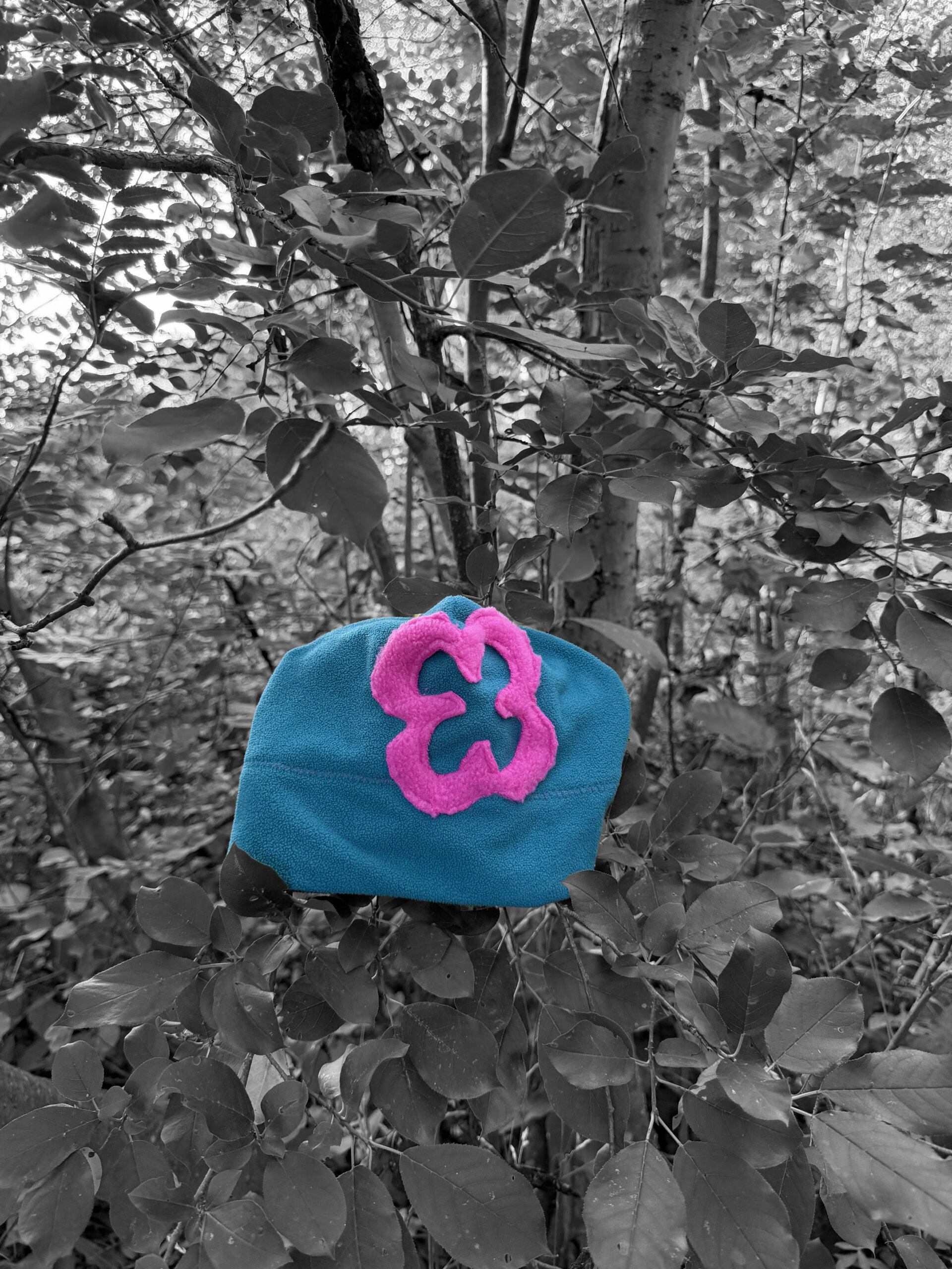 Hot pink Flower Hat - Teal Fleece