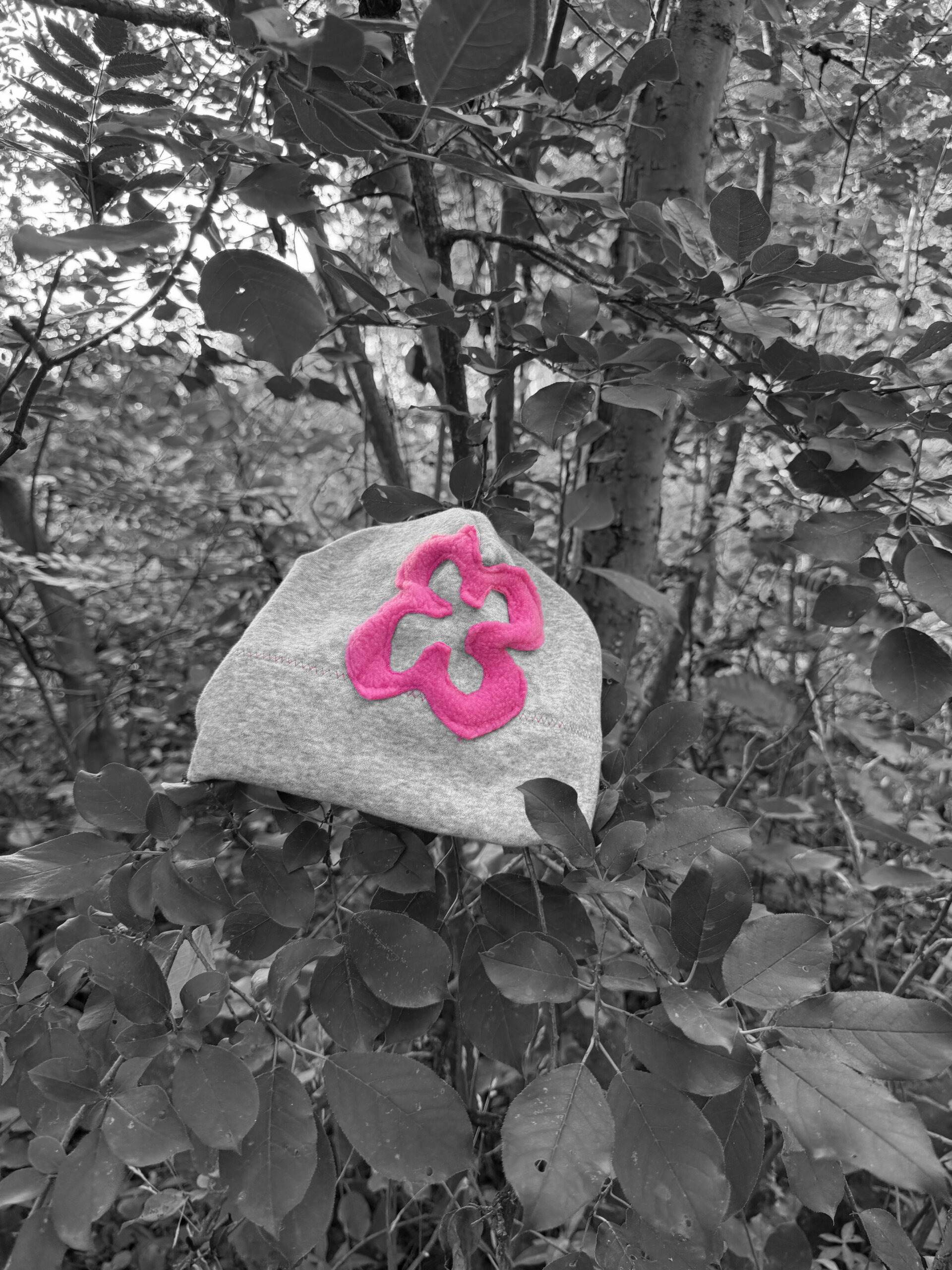 Hot Pink Flower Hat - Grey Sweatshirt