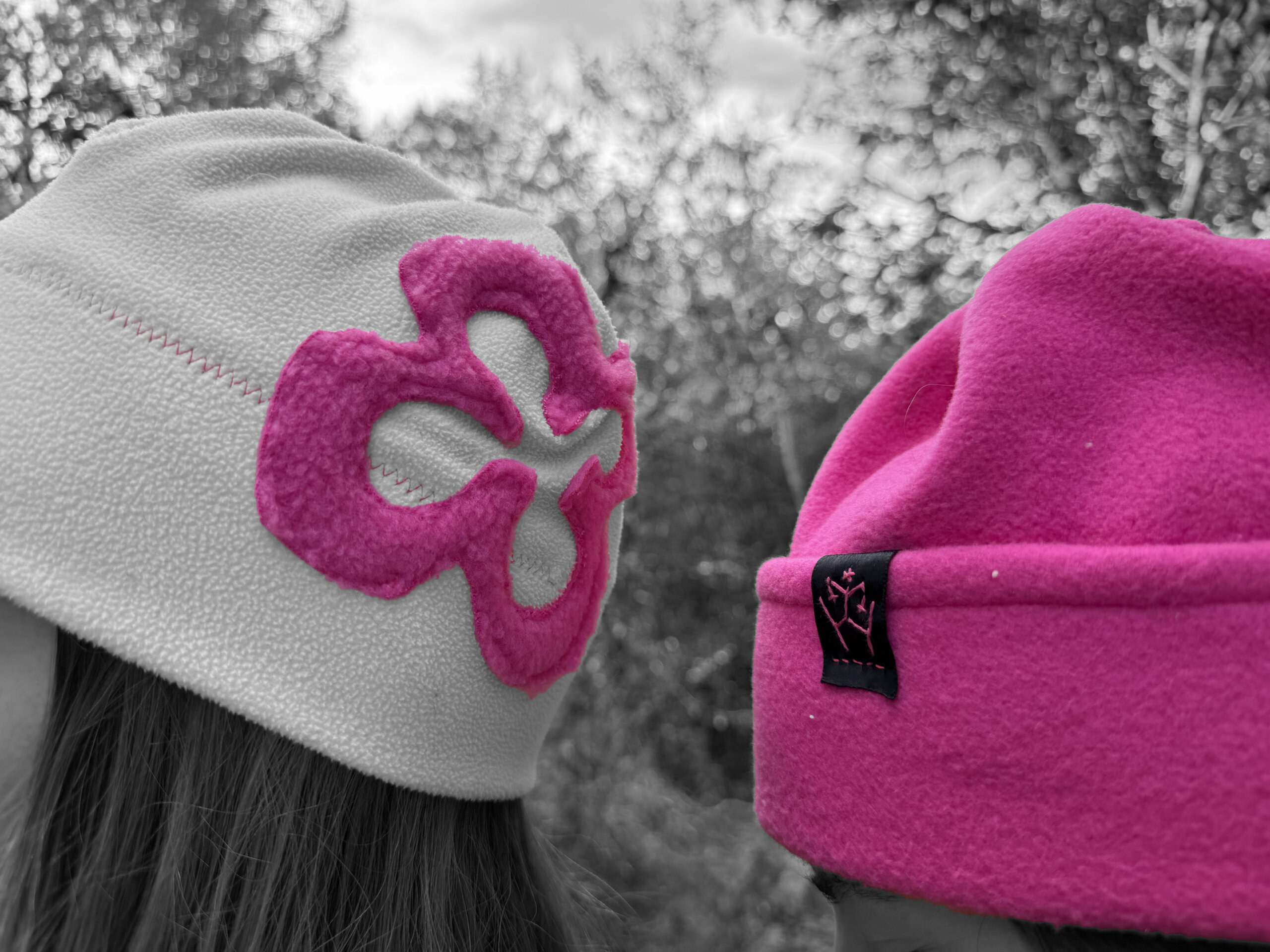 Hot Pink Flower Hat – White Fleece - Image 2